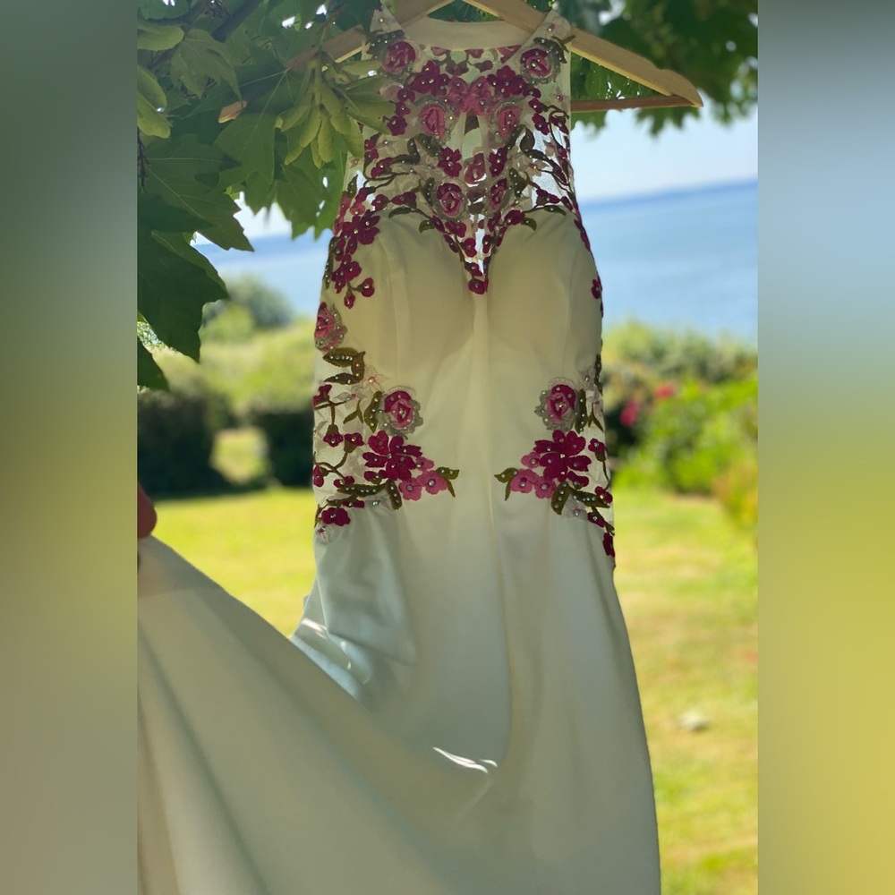 NOX Anabel Sheer/Ivory Embroidered Floral Bridal Dress Gown Women’s M Gorgeous!